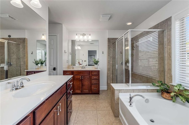 1012 E Paces Chase, Atlanta, GA 30326 - full bath with two vanities, a stall shower, a bath, and plenty of natural light