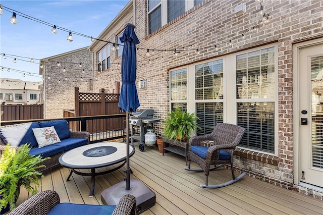 1012 E Paces Chase, Atlanta, GA 30326 - wooden deck with outdoor lounge area and a grill