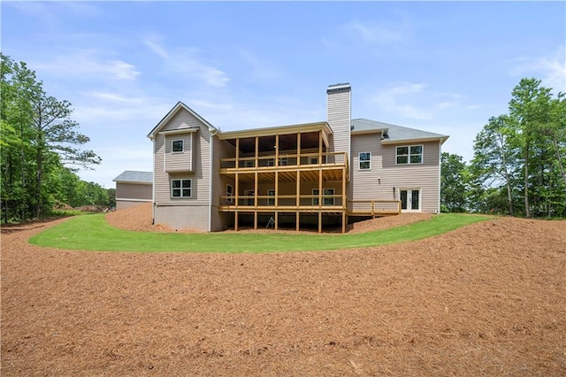 4786 Conns Creek Rd, Ball Ground, GA 30107 - rear view of property featuring a chimney, a lawn, and a wooden deck