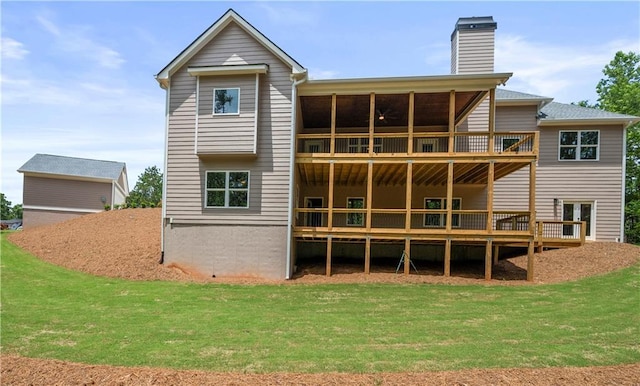4786 Conns Creek Rd, Ball Ground, GA 30107 - rear view of property featuring a yard, a chimney, and a wooden deck
