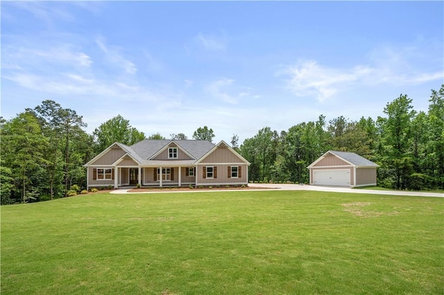 4786 Conns Creek Rd, Ball Ground, GA 30107 - view of front facade featuring a porch, a garage, an outdoor structure, and a front yard