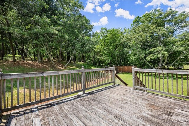 deck with view of wooded area