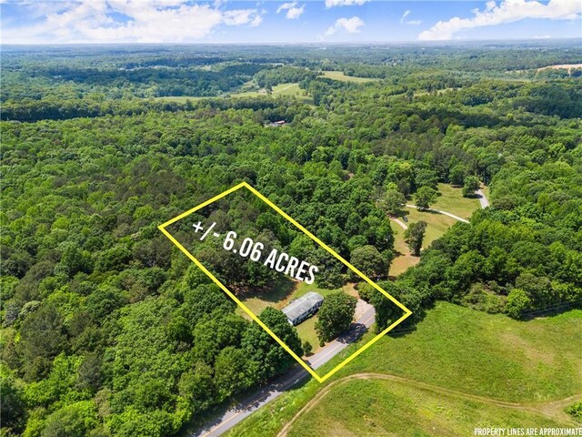 aerial overview of property's location featuring a forest and property boundaries highlighted