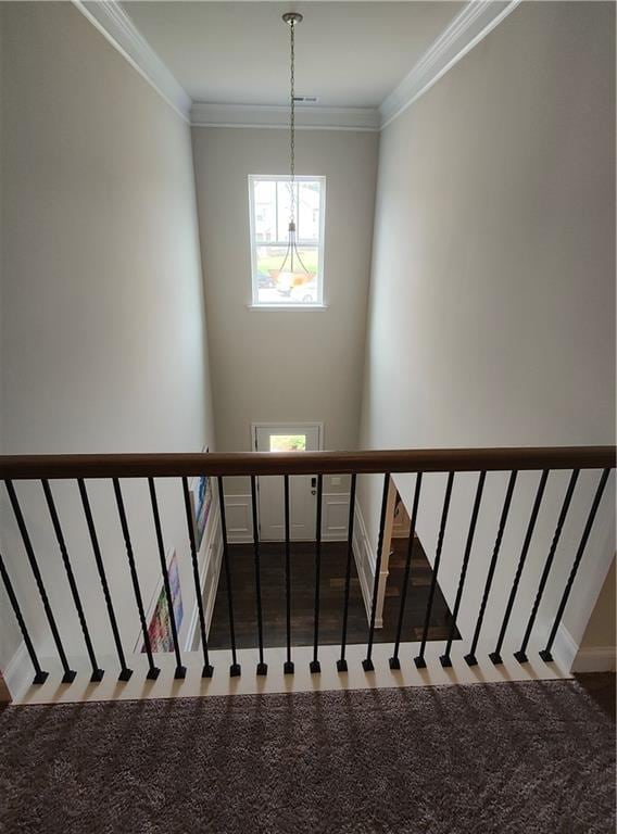 13 Mulberry Way, Cartersville, GA 30120 - stairway with a chandelier and crown molding