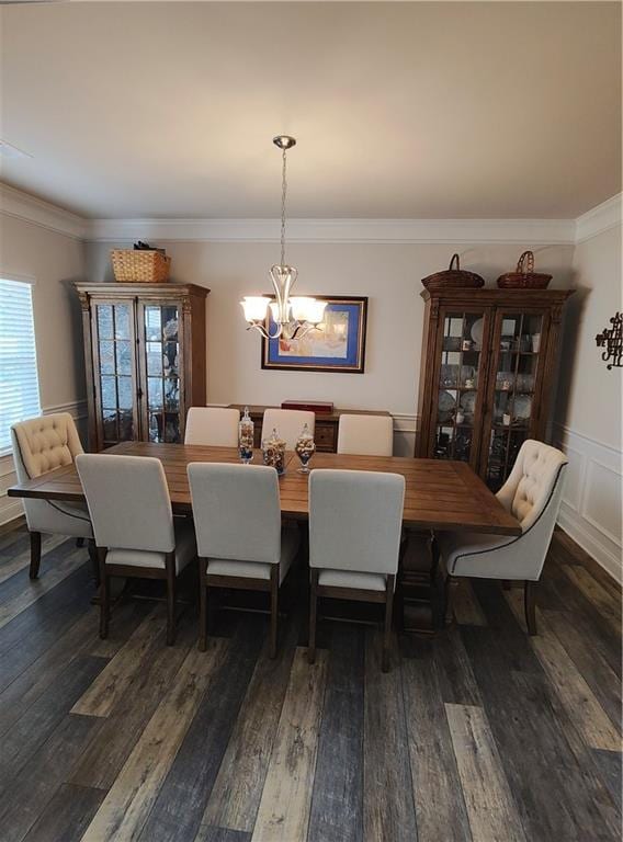 13 Mulberry Way, Cartersville, GA 30120 - dining area with a chandelier, dark wood-type flooring, and ornamental molding