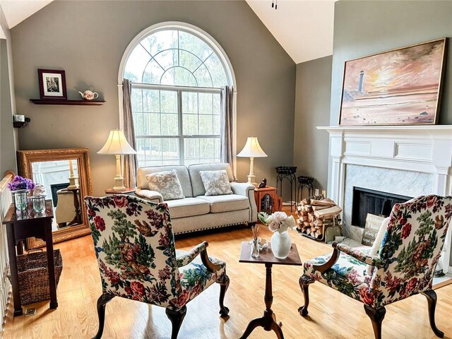 3809 Autumn View Ln NW, Acworth, GA 30101 - living area with lofted ceiling, wood finished floors, and a fireplace