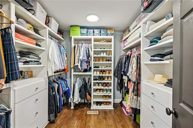 spacious closet featuring dark wood-type flooring