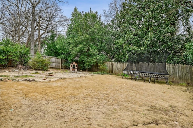 view of yard featuring a trampoline and a playground