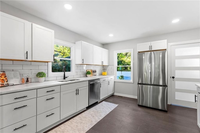 kitchen featuring appliances with stainless steel finishes, plenty of natural light, a sink, and tasteful backsplash