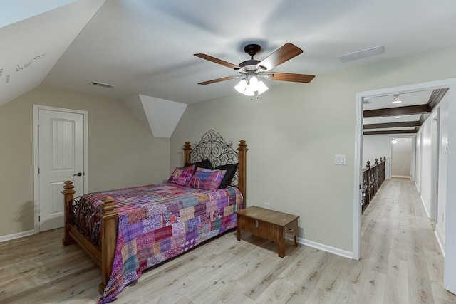 2623 Lindsey Grace Ln, Buford, GA 30519 - bedroom with wood finished floors, a ceiling fan, vaulted ceiling, and baseboards