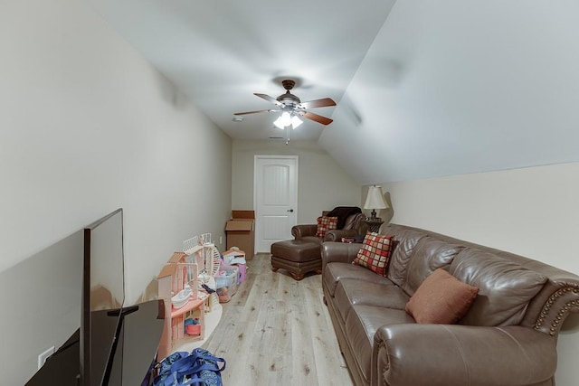 2623 Lindsey Grace Ln, Buford, GA 30519 - living room with a ceiling fan, light wood-style flooring, and vaulted ceiling
