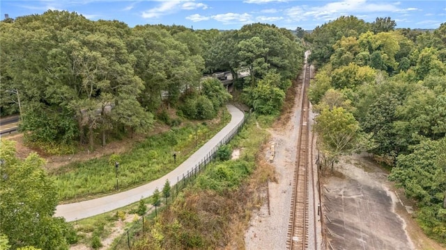 aerial view with a wooded view