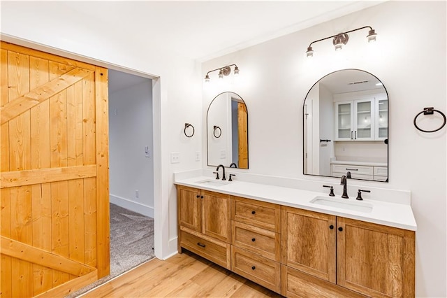 bathroom with hardwood / wood-style flooring and vanity