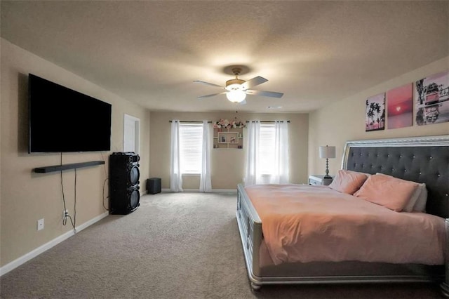 bedroom featuring ceiling fan and carpet floors