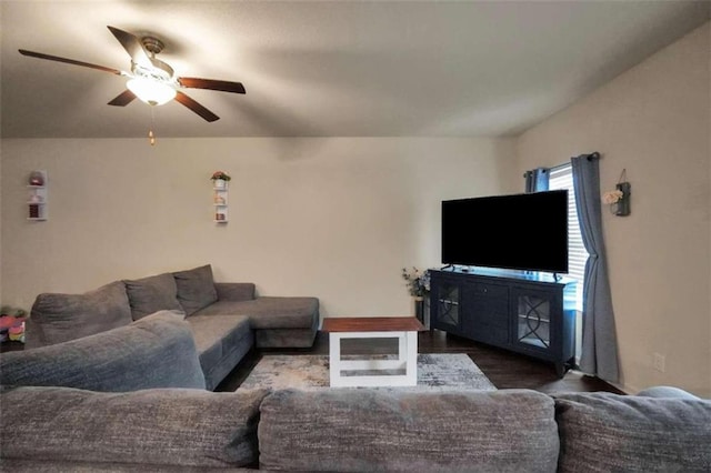 living room with dark hardwood / wood-style floors