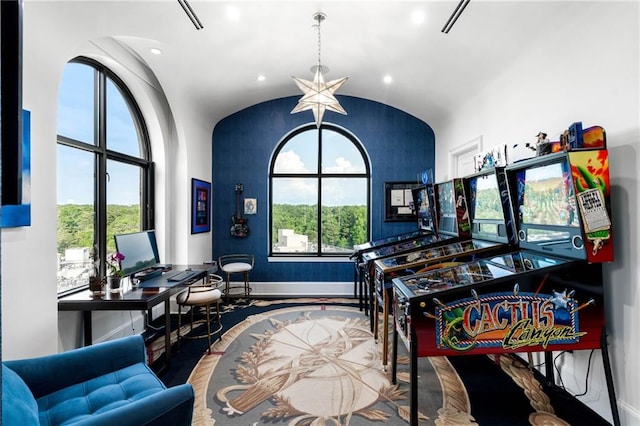 3286 Northside Pkwy NW Unit Ph2, Atlanta, GA 30327 - recreation room with wood finished floors, vaulted ceiling, and recessed lighting