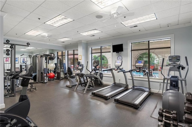3286 Northside Pkwy NW Unit Ph2, Atlanta, GA 30327 - exercise room featuring a ceiling fan and a drop ceiling
