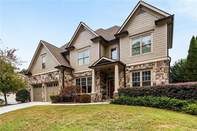 craftsman-style house with a front lawn