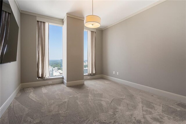 unfurnished room featuring carpet and ornamental molding