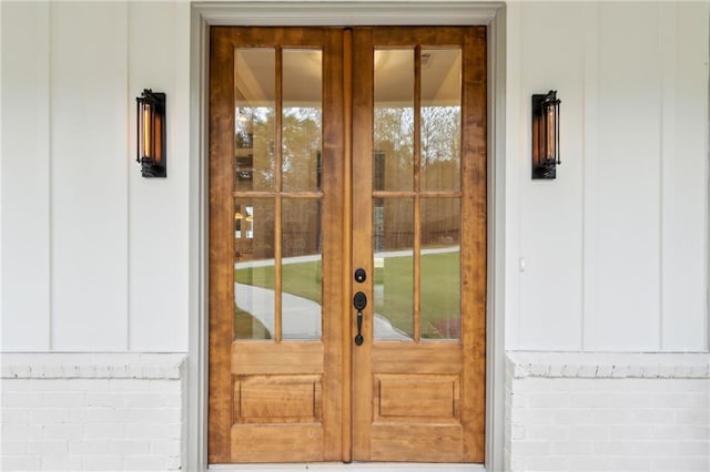 view of exterior entry with french doors