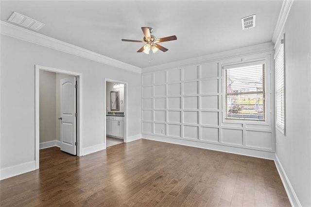 6469 Crosscreek Ln, Flowery Branch, GA 30542 - unfurnished room featuring a ceiling fan, dark wood-style flooring, and crown molding