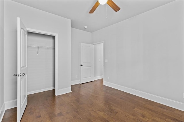 6469 Crosscreek Ln, Flowery Branch, GA 30542 - unfurnished bedroom with wood finished floors, a closet, and a ceiling fan