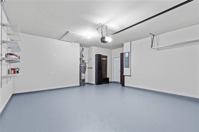 6469 Crosscreek Ln, Flowery Branch, GA 30542 - garage with a garage door opener, electric panel, and water heater