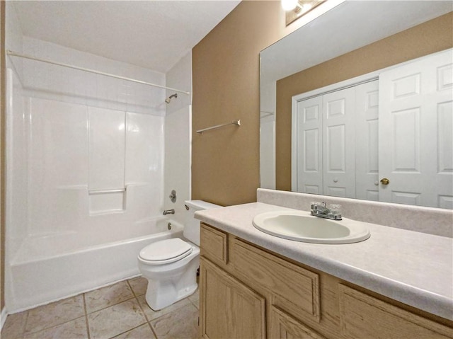 full bathroom with vanity, toilet, shower / bathing tub combination, and tile patterned floors