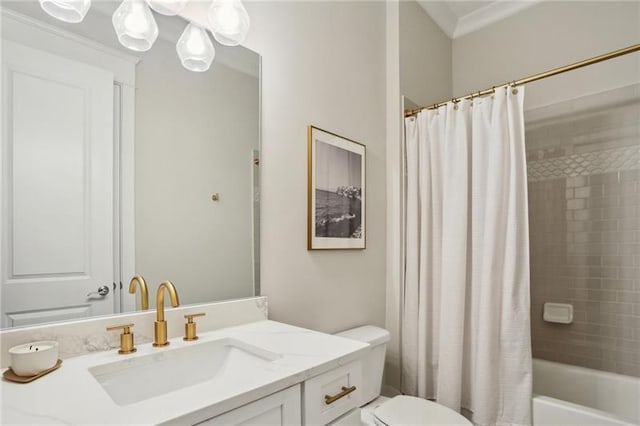 full bathroom featuring vanity, toilet, and shower / tub combo with curtain