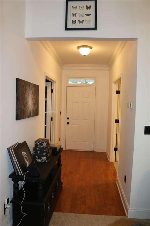 interior space featuring crown molding and dark hardwood / wood-style flooring