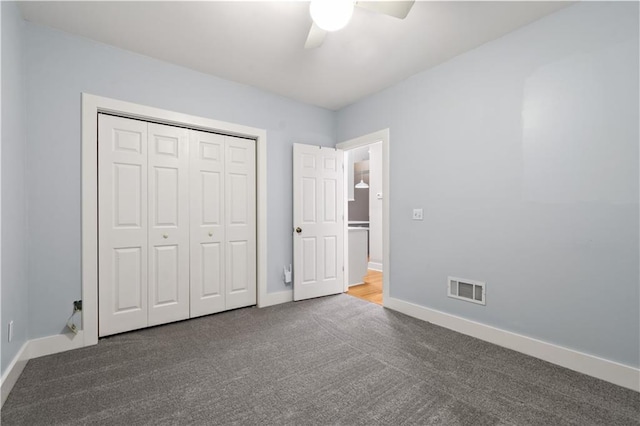 532 Coffee Cove Dr, Jasper, GA 30143 - unfurnished bedroom featuring baseboards, carpet flooring, a closet, and a ceiling fan