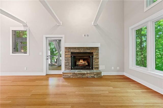 532 Coffee Cove Dr, Jasper, GA 30143 - unfurnished living room featuring healthy amount of natural light, wood finished floors, and a fireplace