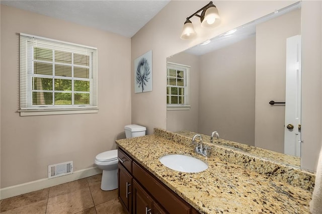 bathroom with vanity, toilet, and tile patterned floors