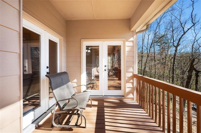 balcony featuring french doors