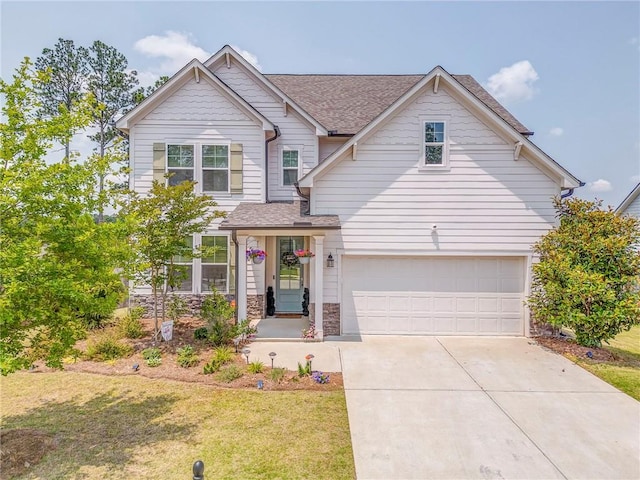 28 Rolling Rock Way, Dallas, GA 30157 - traditional-style house with roof with shingles, driveway, a front lawn, and stone siding