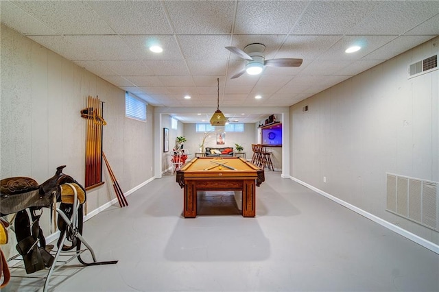 playroom with billiards and concrete floors