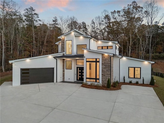 contemporary home with a garage