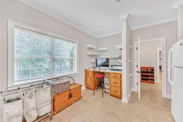 office featuring ornamental molding and baseboards