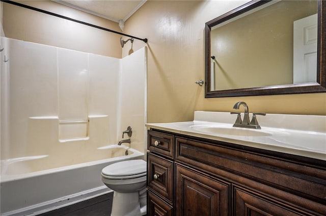 full bathroom with vanity, shower / washtub combination, and toilet