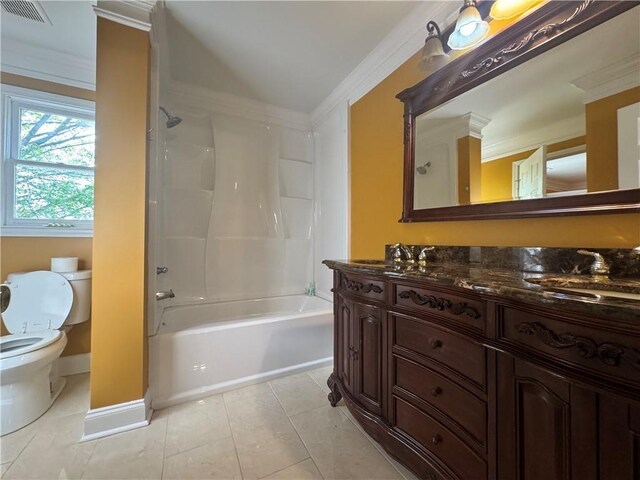 1417 Wind Chime Ct, Lawrenceville, GA 30045 - full bath with crown molding, double vanity, tub / shower combination, and tile patterned flooring