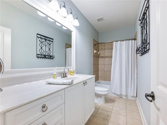 5964 Chickasaw Ln, Braselton, GA 30517 - full bathroom featuring toilet, vanity, shower / bath combo, tile patterned flooring, and visible vents