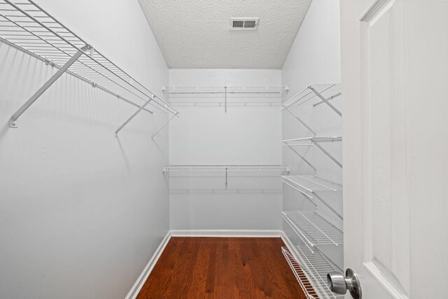 walk in closet with wood finished floors and visible vents