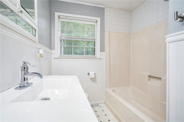 96 S Forty Pass S, Hiram, GA 30141 - bathroom featuring a wainscoted wall,  shower combination, vanity, and tile patterned floors