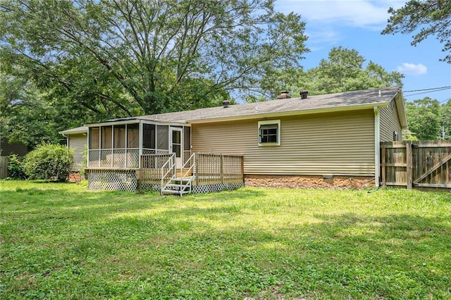 96 S Forty Pass S, Hiram, GA 30141 - rear view of property featuring a sunroom and a deck