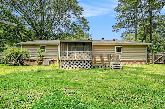 96 S Forty Pass S, Hiram, GA 30141 - rear view of house featuring a sunroom and a wooden deck