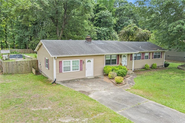 96 S Forty Pass S, Hiram, GA 30141 - view of front facade with a chimney, concrete driveway, and roof with shingles