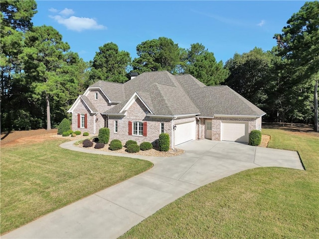 view of front of house featuring a garage and a front lawn