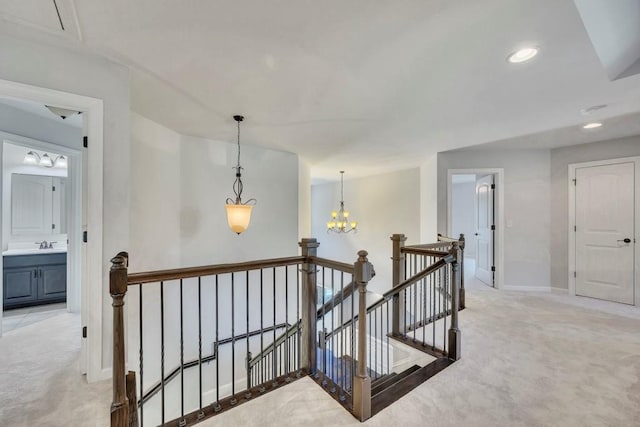 1231 Fawndale Dr NW, Kennesaw, GA 30152 - stairway with carpet flooring, a chandelier, baseboards, and recessed lighting