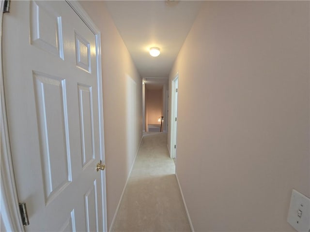 corridor featuring light colored carpet