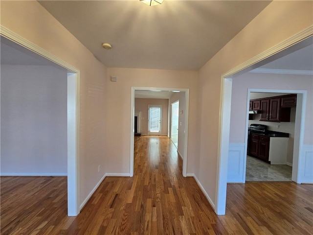 hall with dark wood-type flooring